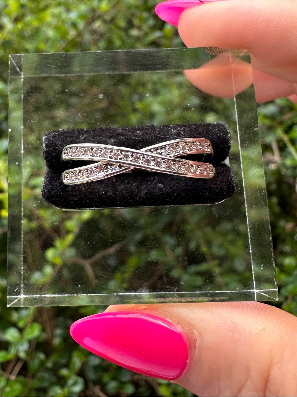 Silver Crisscross Rhinestone Ring - Silver